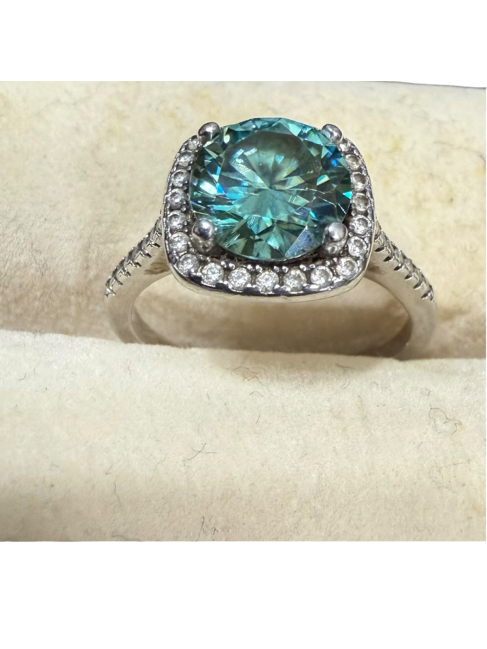 925 Sterling Silver Teal Blue Gemstone Halo Ring Round Cut Size Unknown - Picture 2 of 9